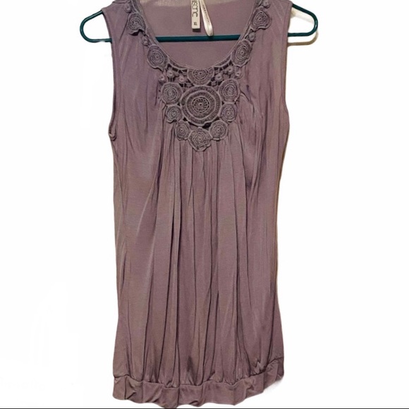 Kische Tops - Kische Tank Gray Sleeveless Crocheted Blouse Top Camisole Shirt Grey Dressy